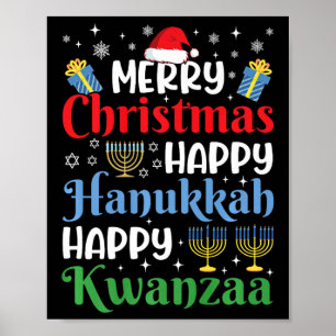 Poster Fêter Joyeux Noël Joyeux Hanoukka Happy