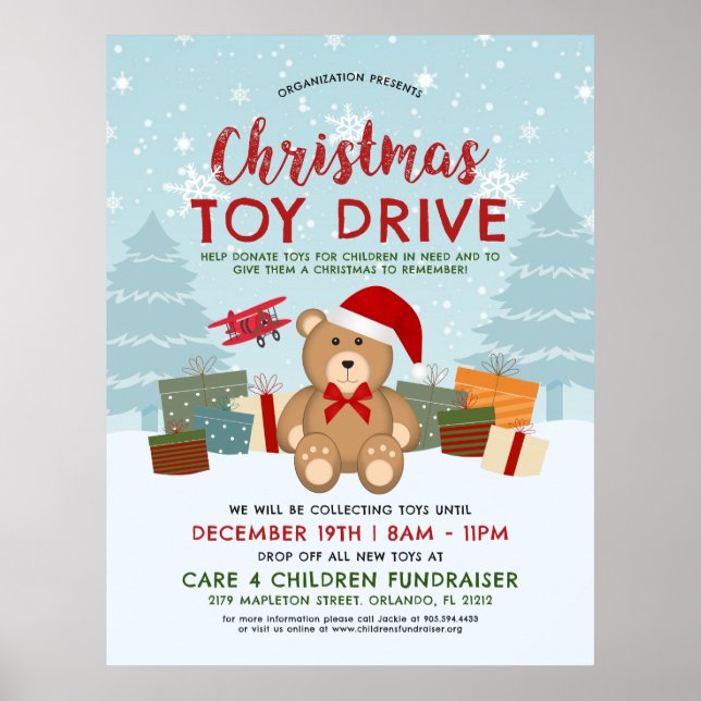 Poster Fêtes de Noël Teddy Bear Toy Drive collecte de fon (Devant)