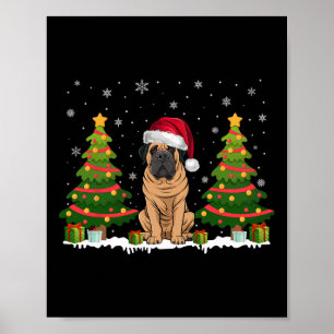 Poster Feu d'arbre de Noël Lumière Chien Mastig Santa Cha