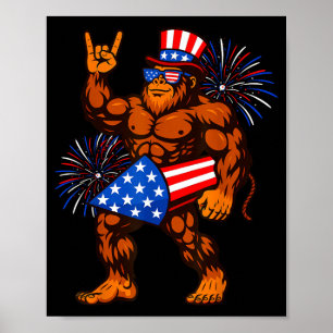 Poster feu d'artifice Bigfoot drapeau américain sasquatch
