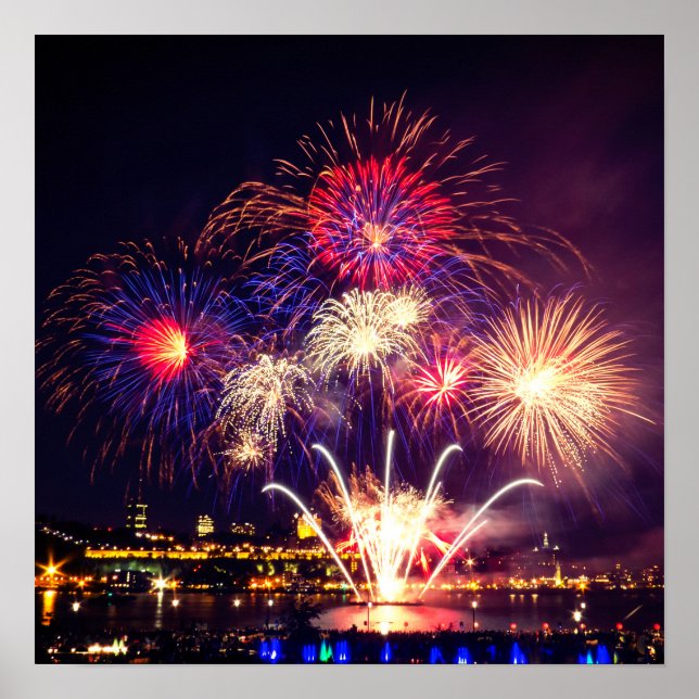 Poster Feu d'artifice bleu, rouge et or (Devant)