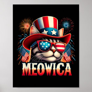 Poster Feu d'artifice Chat Drôle de Kitty Patriotique Meo