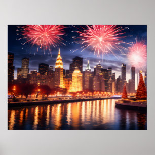 Poster Feu d'artifice dans la ville de nuit