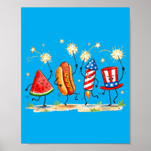 Poster Feu d'artifice de hot-dog de pastèque patriotique 
