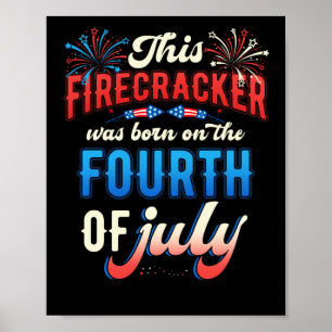 Poster Feu d'artifice Né le 4 Juillet Anniversaire Le 4 J