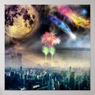Poster Feu d'artifice patriotique explosif célébré avec u