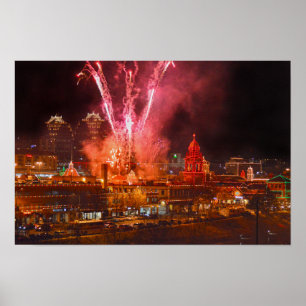 Poster Feu d'artifice rouge sur la Plaza, Kansas City