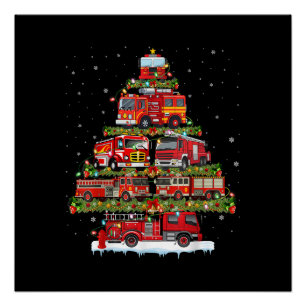 Poster Feu de camion feux Pompier Camion d'incendie Noël