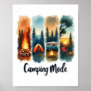 Poster Feu de camp en mode camping tente van coucher de s