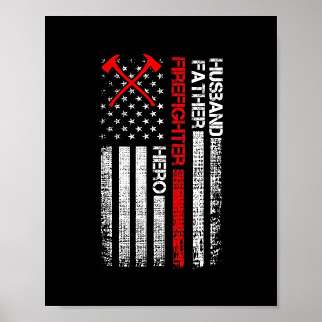 Poster Feu de pompier American Flag Ax Mince Red Line (Devant)