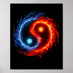 Poster Feu et eau symbole yin yang équilibre tai chi éner