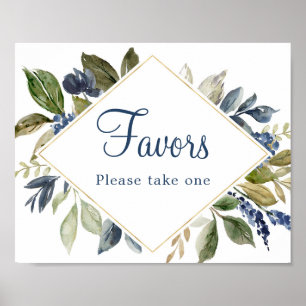 Poster Feuillage de verdure bleue doré Favorise le signe