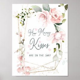 Poster Feuillage Floral Rose Combien de Bisous dans le Po