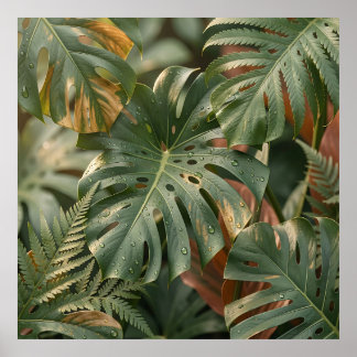 Poster Feuillage tropical luxuriant Monstera fougères Jun