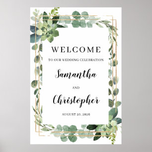 Poster Feuillage verdoyant cadre or succulent signe de bi