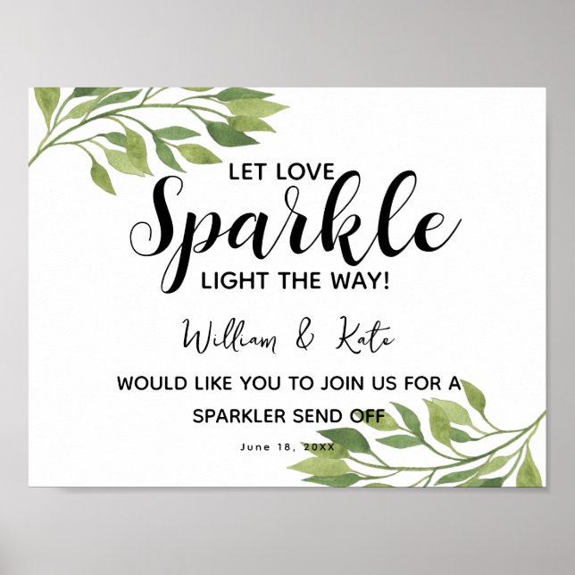 Poster feuillage vert mousseux envoyer mariage (Devant)