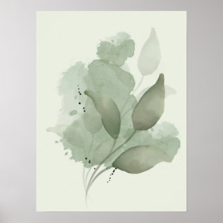 Poster Feuille d'aquarelle vert foncé