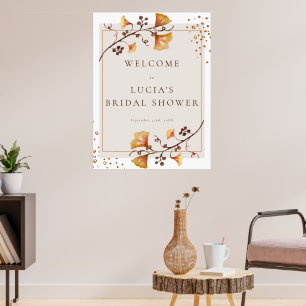 Poster Feuille d'automne dorée élégante Bienvenue à la do