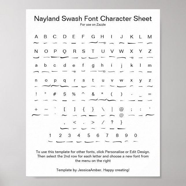 Poster Feuille de caractères de police de lavage de Nayla (Devant)