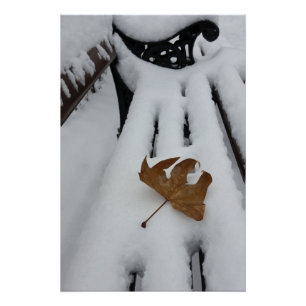 Poster feuille de chêne sur nouvelle neige