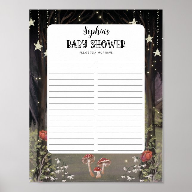 Poster Feuille de connexion du Baby shower boisé enchâssé (Devant)