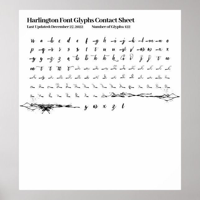 Poster Feuille de contact des glyphes de police de Harlin (Devant)