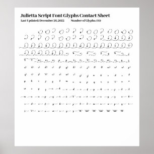 Poster Feuille de contact des glyphes de police de script