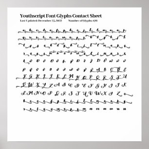 Poster Feuille de contact des glyphes de police Youthscri