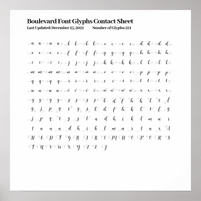 Poster Feuille de contact Font de boulevard Glyphes (Devant)