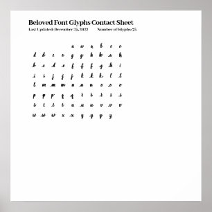 Poster Feuille de contact Glyphes de police bien-aimée