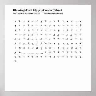 Poster Feuille de contact Glyphes de police de Bénédictio