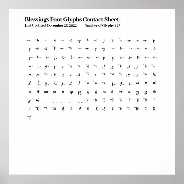 Poster Feuille de contact Glyphes de police de Bénédictio (Devant)