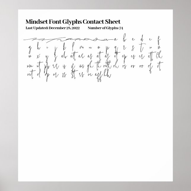 Poster Feuille de contact Glyphes de police de l'état d'e (Devant)