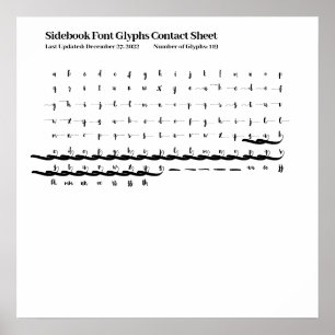 Poster Feuille de contact Glyphes de police du carnet