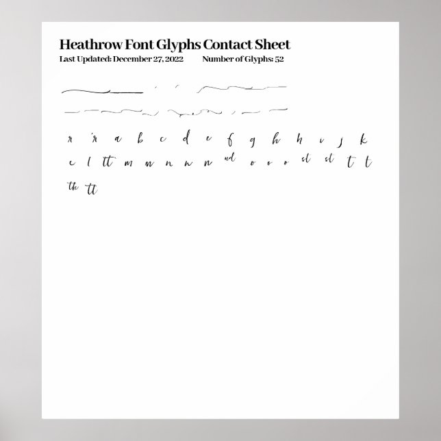 Poster Feuille de contact Glyphes de police Heathrow (Devant)