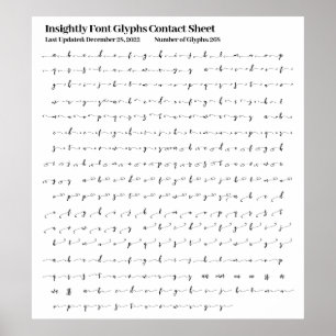 Poster Feuille de contact Glyphes de police inesthétiques