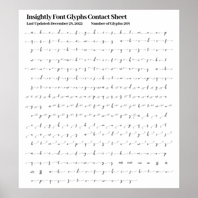 Poster Feuille de contact Glyphes de police inesthétiques (Devant)