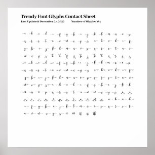 Poster Feuille de contact Glyphes de police tendance