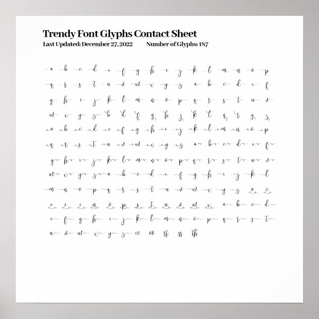 Poster Feuille de contact Glyphes de police tendance (Devant)
