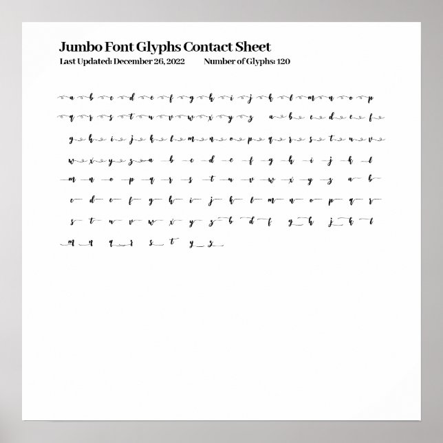 Poster Feuille de contact Jumbo Font Glyphes (Devant)