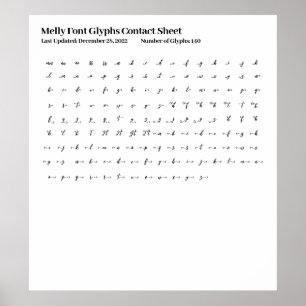 Poster Feuille de contact Melly Font Glyphes