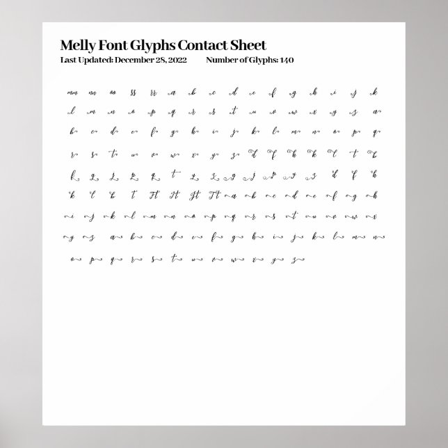 Poster Feuille de contact Melly Font Glyphes (Devant)
