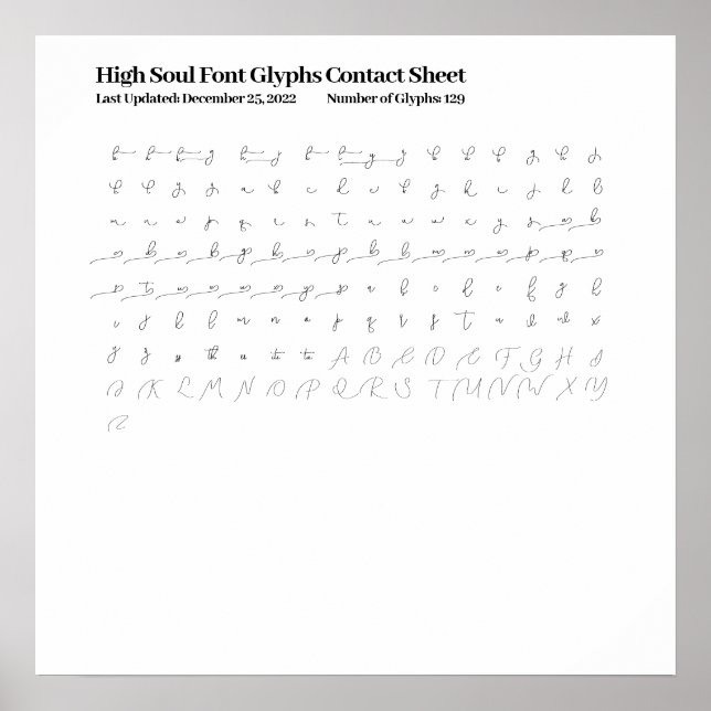 Poster Feuille de contact pour les glyphes de police haut (Devant)