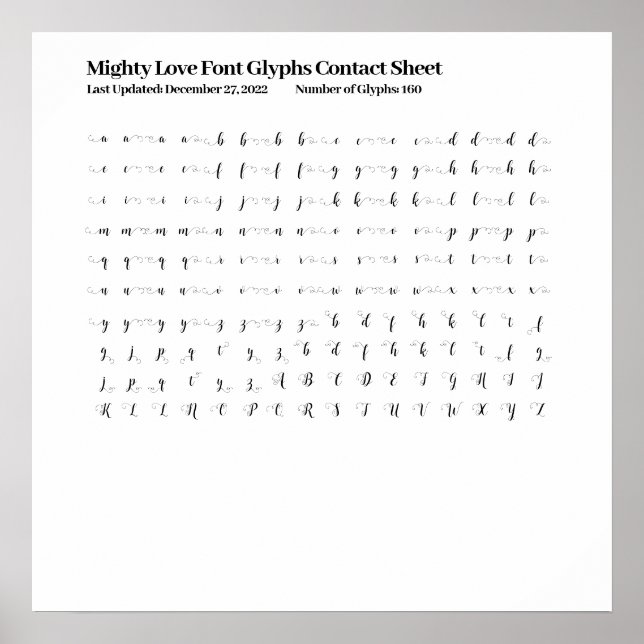 Poster Feuille de contact pour les glyphes de police Migh (Devant)