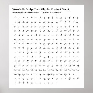 Poster Feuille de contact Wandella Script Font Glyphes