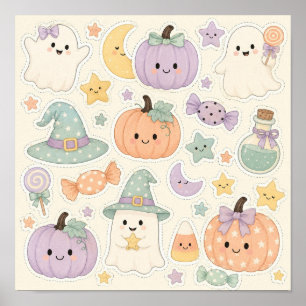 Poster Feuille de Halloween pastel mignonne et effrayante