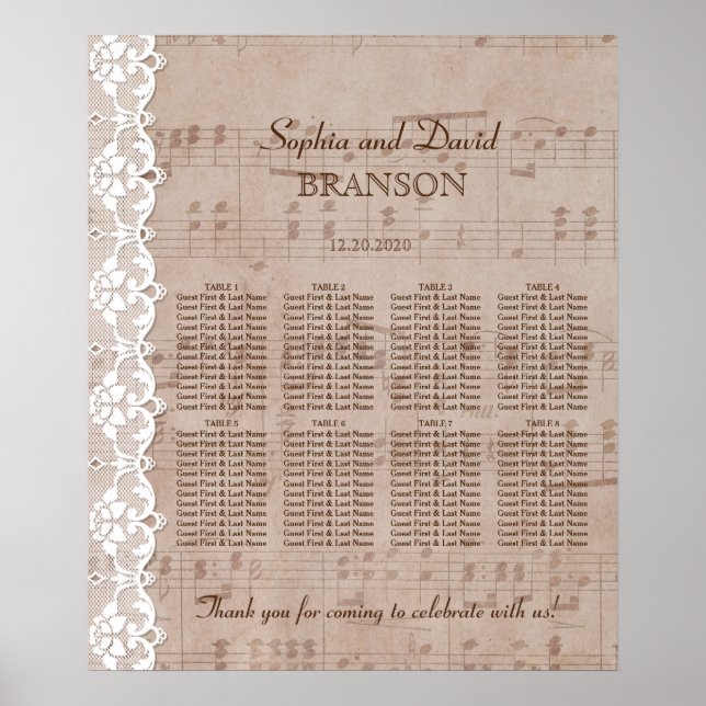 Poster Feuille de musique romantique & Mariage de dentell (Devant)
