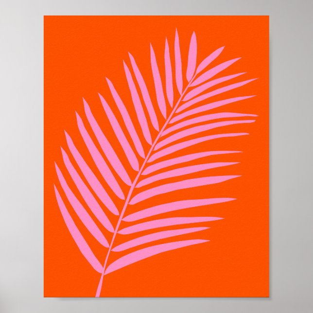 Poster Feuille De Palme Tropicale Orange Et Rose (Devant)