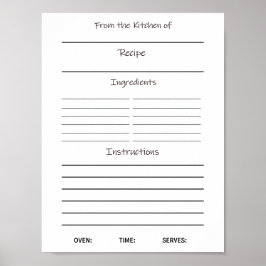 Poster Feuille de recettes de téléchargement instantané