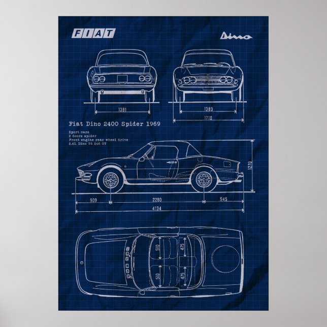 Poster feuille de route fiat dino 2400 spider (Devant)